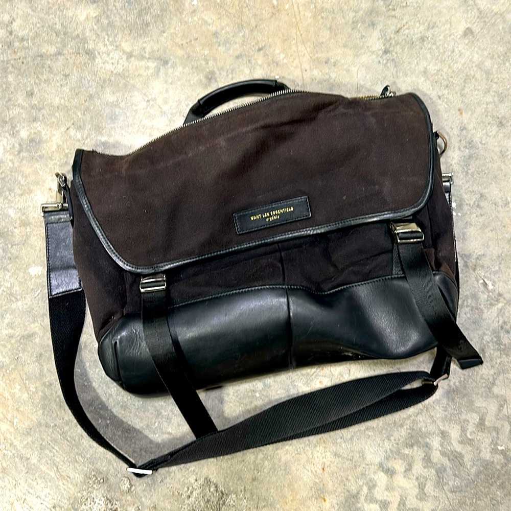 Want Les essentials linen and leather briefcase tote